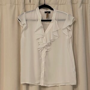 T Tahari Ivory Ruffle Blouse M